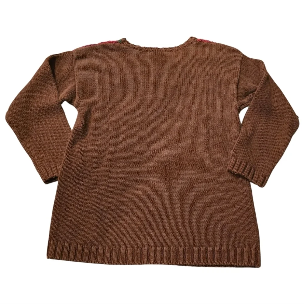 Vintage Floral Leopard Intarsia Knit Sweater Brown Red Cottagecore Grandmacore M - Picture 3 of 11